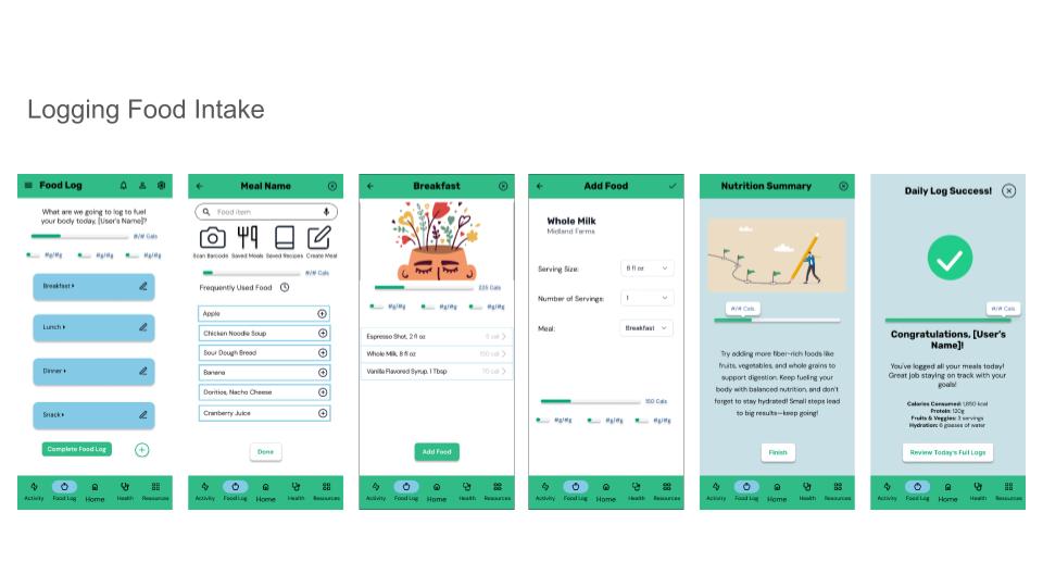 Olive app screen for logging food intake with search and recent items