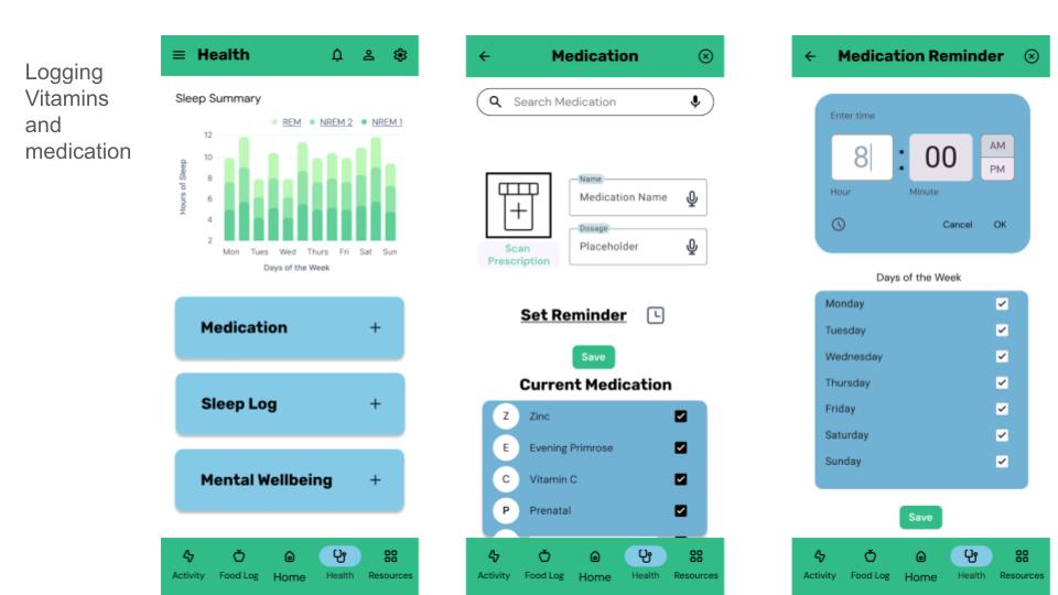 Olive app screen for logging medication with dosage and reminder settings