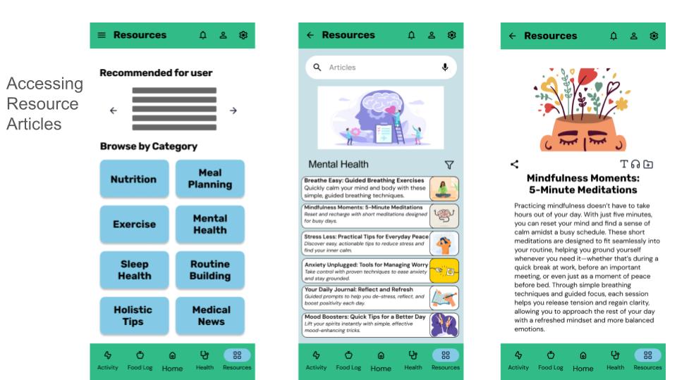 Olive app resource page with health articles and tips